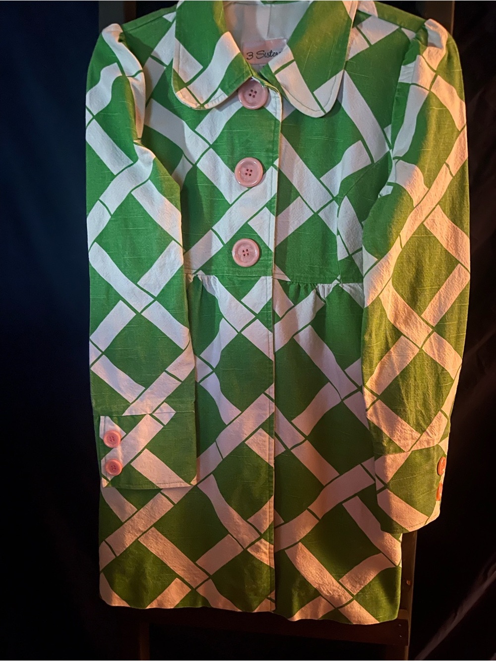 3 Sisters Green & White Geometric women’s Button-Down jacket